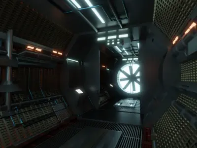 Sci-fi Corridor with monster fan - Spaceship Interior 3D model