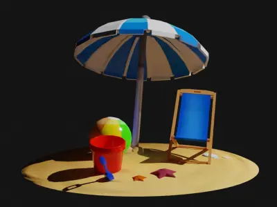 Hand Painted Stylized Beach Props Low-poly 3D model