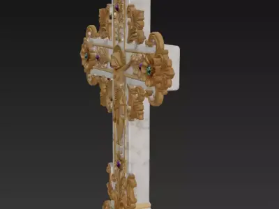 Heavenly Radiance Cross - Ornamental Gold and Marble Crucifix 3D print model