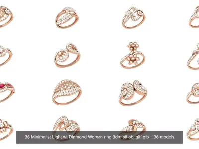36 Minimalist Light wt Diamond Women ring 3dm stl obj gltf glb  3D Model Pack