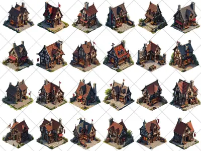 150 Transparent Medieval Shops Game Assets Texture