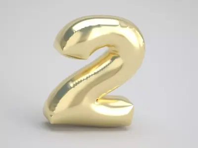 2 Number Balloon Gold 3D model