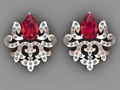 Rose Gold Diamond Women Earring 3D print Model 3D print model 28