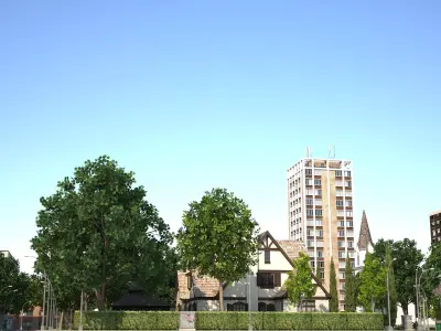 Town with suburb Low-poly 3D model