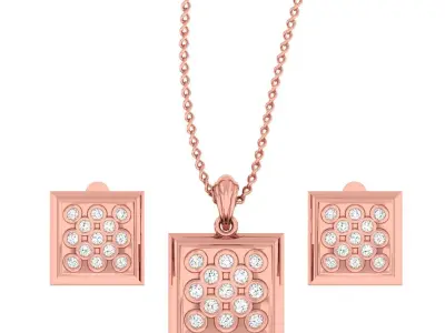 Square Diamond Head Light wt Pendant Earrings Set 3dm stl  3D print model