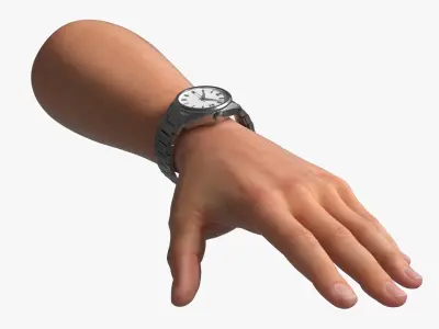  Wristwatch on Human Arm Wrist Silver 