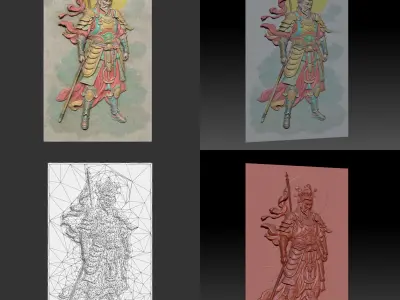 Chinese Temple Walls - Mural Bas relief Colored - 230909 Low-poly 3D model