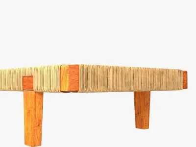 Mexican Wood and Cane Bench or Daybed 3D model