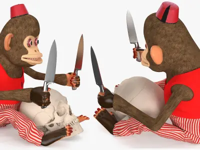  Horror Monkey Figurine with Blades Seated Pose and Skull 