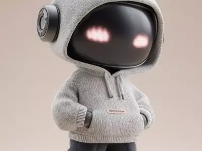 Cute Hoodie Robot 3D Model Glowing Eyes Streetwear Style Low-poly 3D model