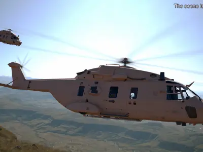  Military Transport Helicopter Desert Tan with Interior Rigged 