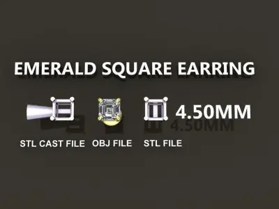 SQUARE EMERALD CUT 4 PRONG SOLITAIRE EARRING 4MM50 3D print model