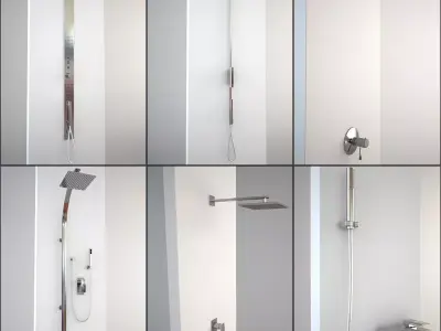 6 Showers Collection stainless steel shower head 3D Model Pack