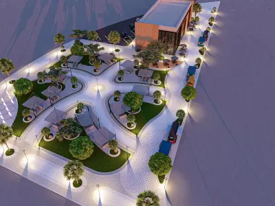  Modern Coffee Shop Building - Backyard Landscape Scene 3D model