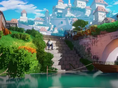 blender anime village town scene 3D model