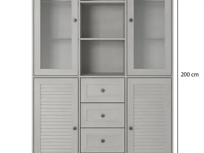 Shelf 3D model in colonial style with glass doors Low-poly 3D model