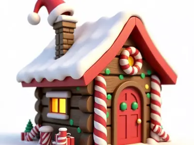 Stylized Christmas Gingerbread House 3D Model Low-poly 3D model