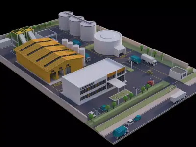 Low Poly Recycling Plant   Waste Management Facility 3D Model Low-poly 3D model
