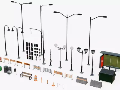 Urban Street Assets Pack Low-poly 3D model
