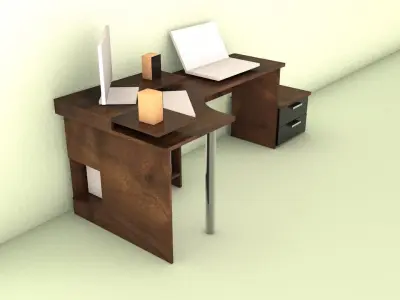 PC table with drawers Free 3D model