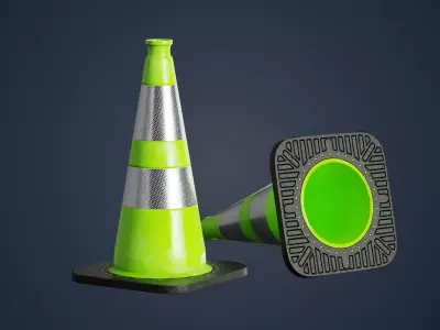 Lime traffic cone with reflector PBR Game-Ready Low-poly 3D model