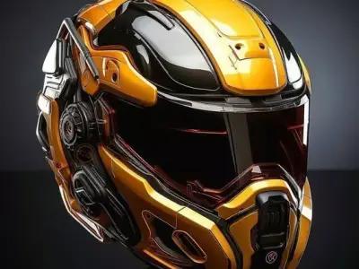 Futuristic Helmet 3D Model Gold Black Armor Sci-Fi Design Low-poly 3D model