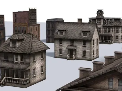 Victorian Old Style Low Poly Buildings Collection Low-poly 3D model