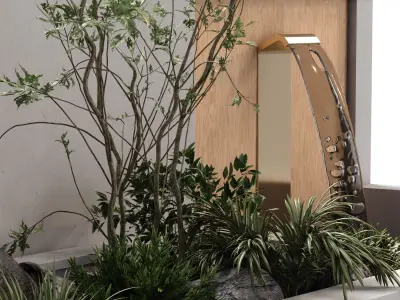 Landscape waterfall and plant set 646 3D model