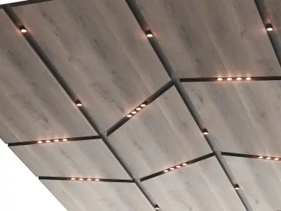 Wooden suspended ceiling with lighting 59 3D model