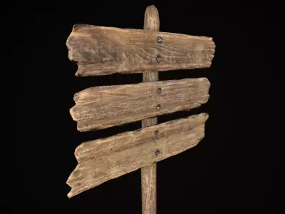 Signpost8 wooden sign on pole Low-poly 3D model