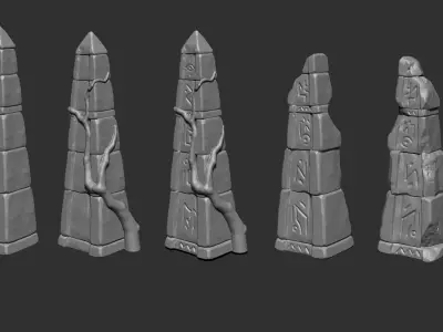 Ancient Stone Tomb and Column Set 3D print model