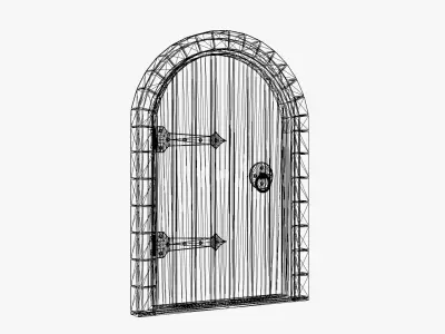 Medieval Wooden Door with Iron Hinges Low-poly 3D model