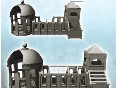 Church ruin with dome frame and bell tower 4 - Modern WW2 WW1 Wo 3D print model