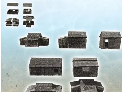 Set of seven tropical wooden huts 13 - Pirate Jungle Island Beac 3D print model