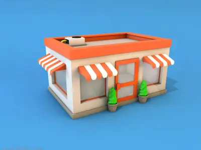 Cartoon City Buildings Shops Low-poly 3D model