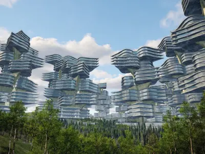 curve flower future building Low-poly 3D model