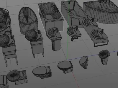 Washbasins toilet bath tap Low-poly 3D model