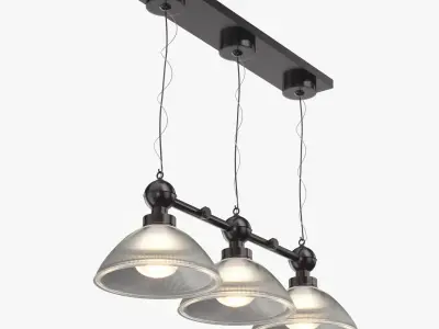 Holophane Glass and Brass Gas Lamp Pendant 3D model