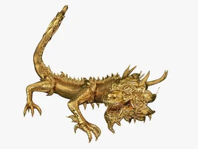  Golden Chinese Dragon Rigged for Maya 