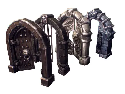 Dungeon Door Set - Low Poly Hand Painted Low-poly 3D model