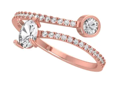 Solitaire Women Light Weight Oval Round Stone Band Ring 3D print model