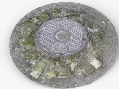 Photorealistic 3D scan of manhole Hatch cover Sewer Manhole Low-poly 3D model