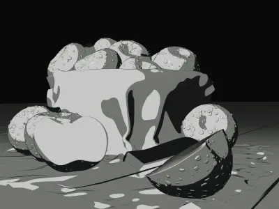 Apple in a Bowl with Fabric over wooden plank floor-Blender 3D model