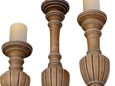Wooden decorative Aged patinated Candle Holders candlesticks 3D model