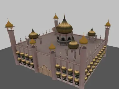 Lowpoly mosque model islamic with golden domes Low-poly 3D model