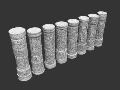 Low poly Black Mayan Temple Pillars 230812 Low-poly 3D model