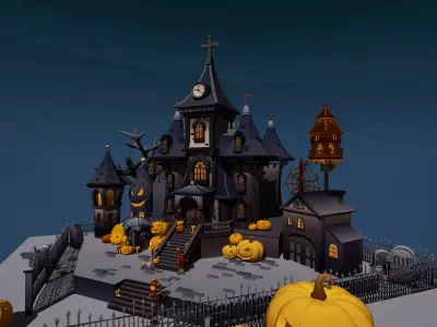 Halloween castle asset Low-poly 3D model