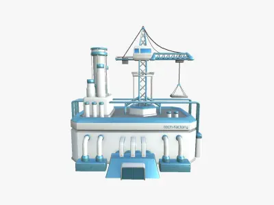 SciFi Factory A01 White Blue - Sci Fi Exterior Design Low-poly 3D model