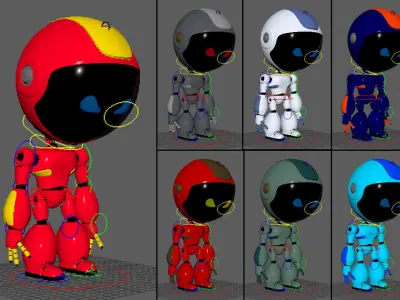 Rigged 7 Robot Models Low-poly 3D model