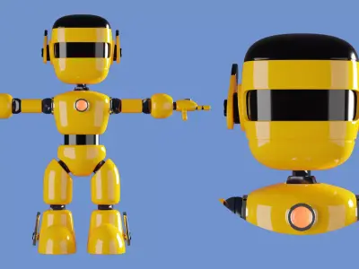 Simple Cute Cartoon Robot Character 3d Model 3D model